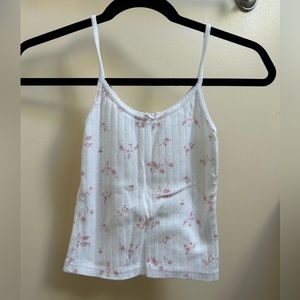 Brandy Melville white tank w pink floral design